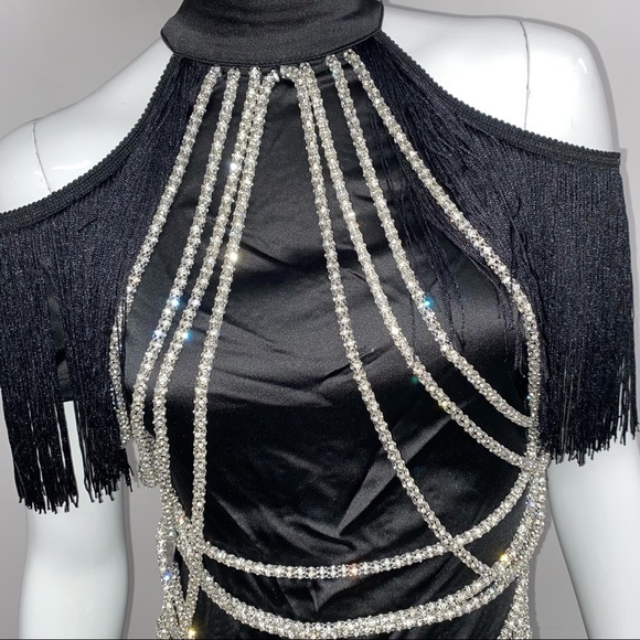 Wow Couture Cold Shoulder Fringe Crystal Dress - Picture 5 of 5